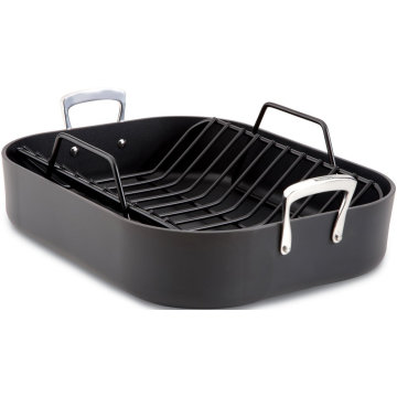 Hard Anodizado 16 &#39;&#39; By13 &#39;&#39; Roasting Pan com cremalheira antiaderente